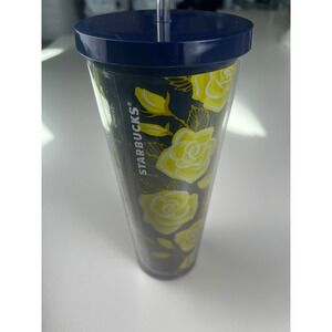 Starbucks‎ Texas Rose Tumbler Double Wall Insulated Cold Cup Navy Blue Yellow